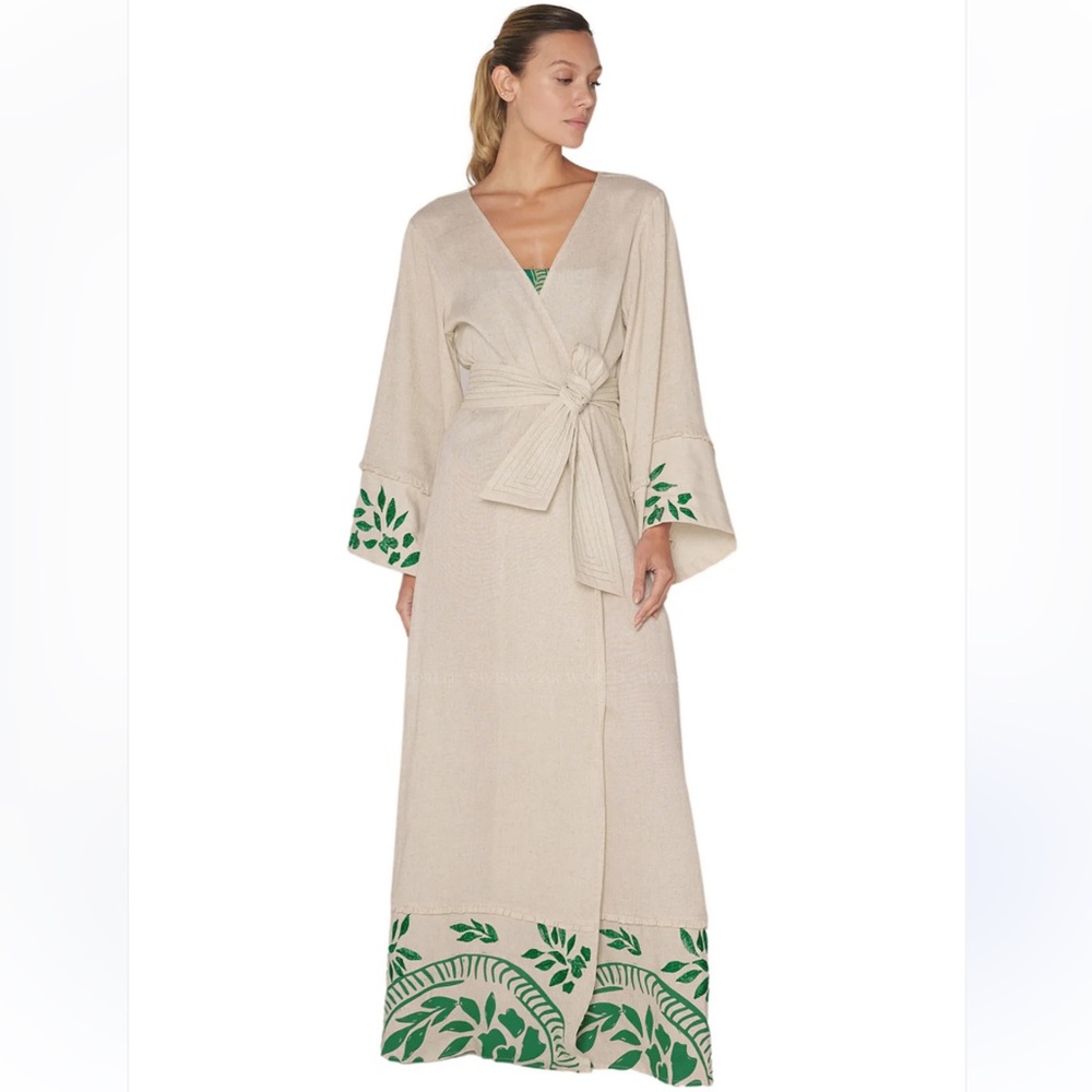 PALMACEA Ali Maxi Kimono Coverup Robe in Bamboo Beige NWT w Flaws READ